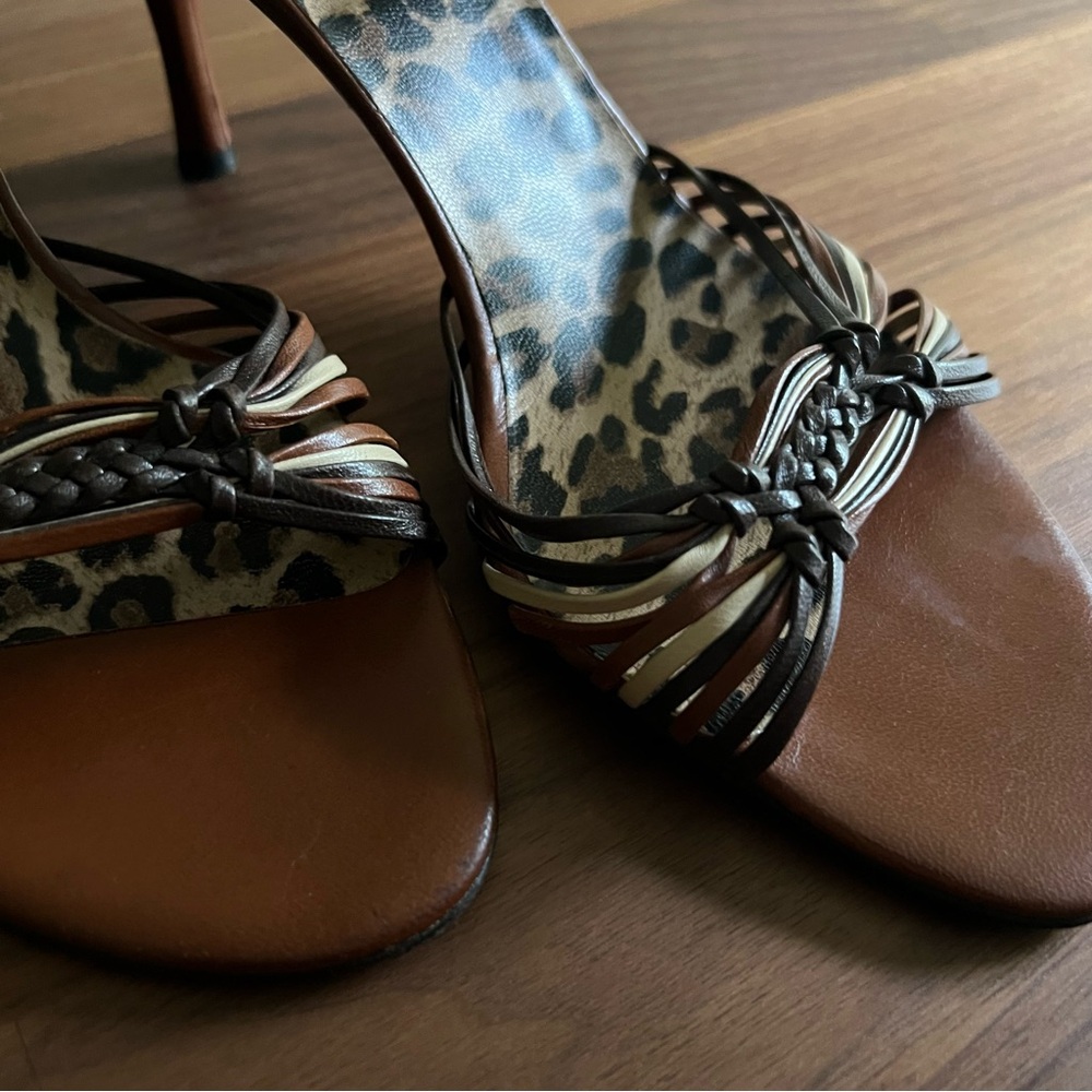 Dolce & Gabbana Italian Leather Strappy Ankle Wrap Sandals Brown Leopard - Picture 2 of 11